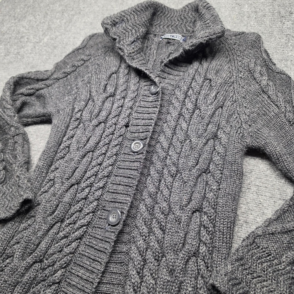WoolOvers Womens Medium Pure Wool Cable Knit Longline Cardigan Sweater Charcoal